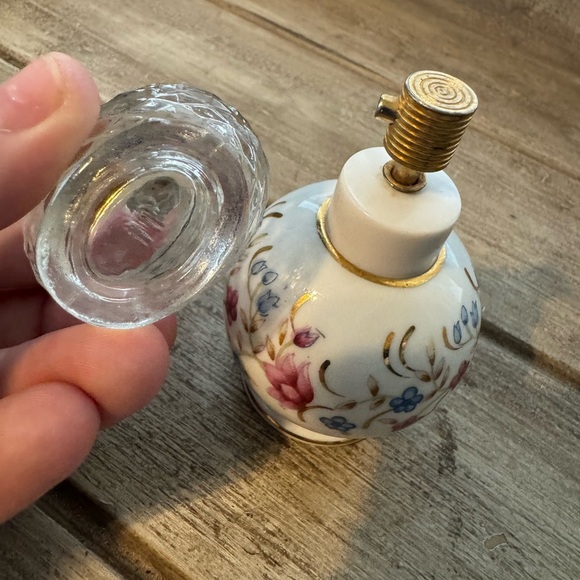 Vintage Floral Ceramic and Glass Perfume Bottle Set of 2 - Picture 5 of 7